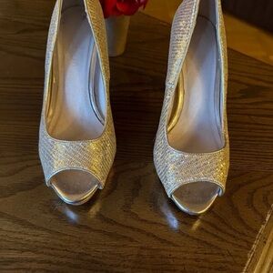 Aldo Gold Glitter Open-Toe Heels